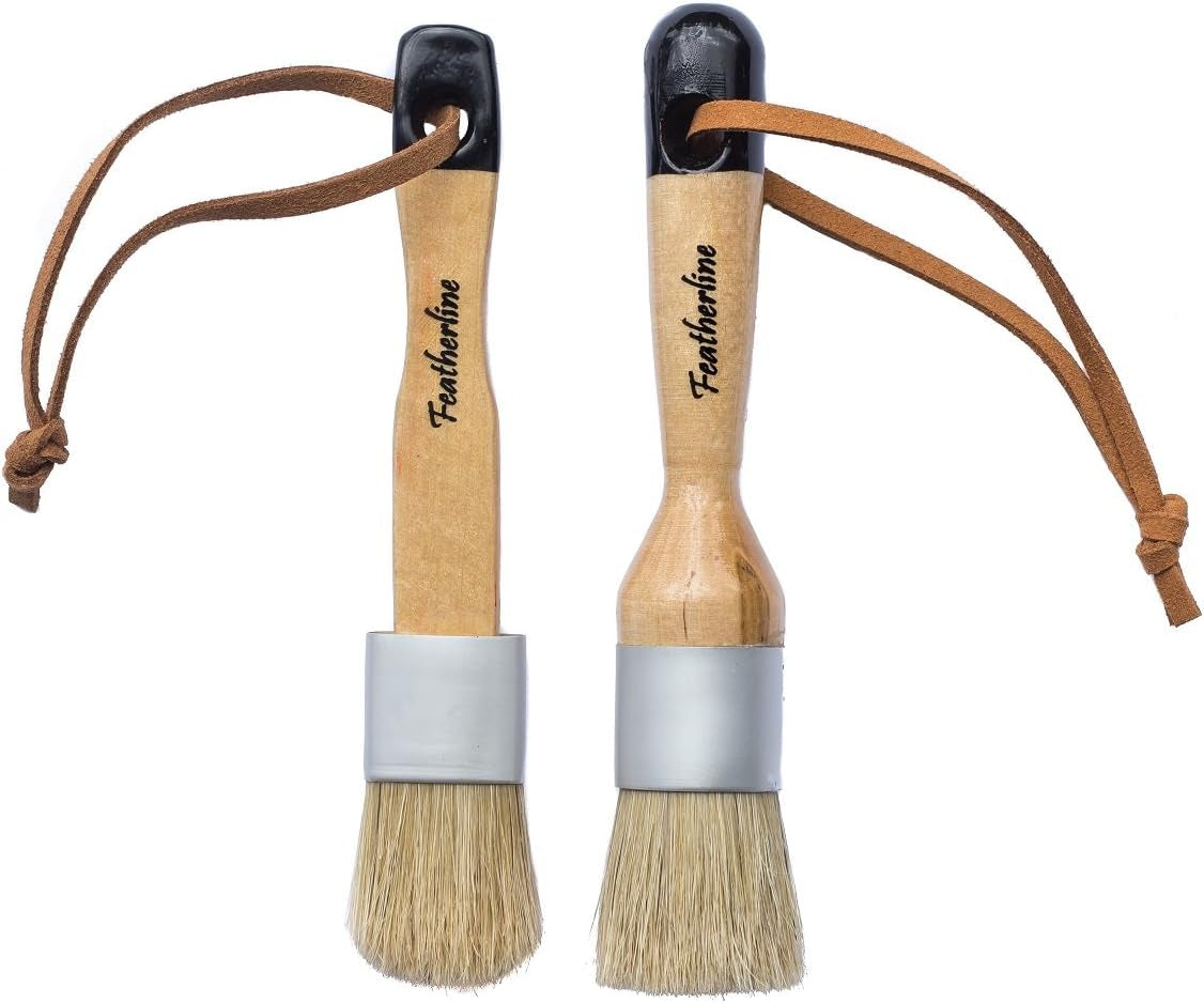 Series Natural Bristle 2 Brush Set | 1 Inch round and Flat Detail Brushes | Use to Apply Paint, Wax, Cream and More