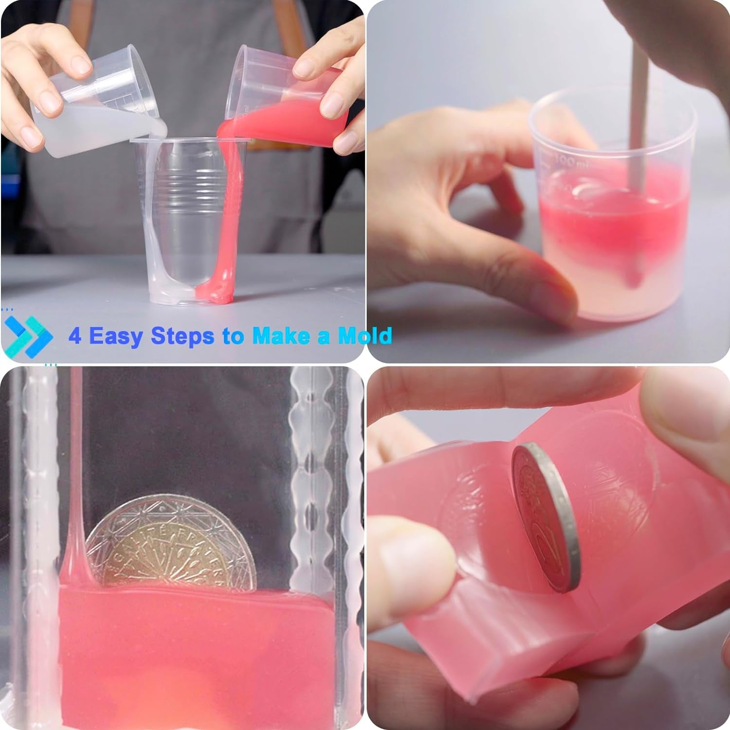Silicone Mold Making Kit, Mold Making Silicone 20A Translucent 4.4 Lbs, Liquid Silicone for Mold Making 1:1 by Volume, Ideal for Casting Resin, Soap, Plaster, Wax Silicone Molds