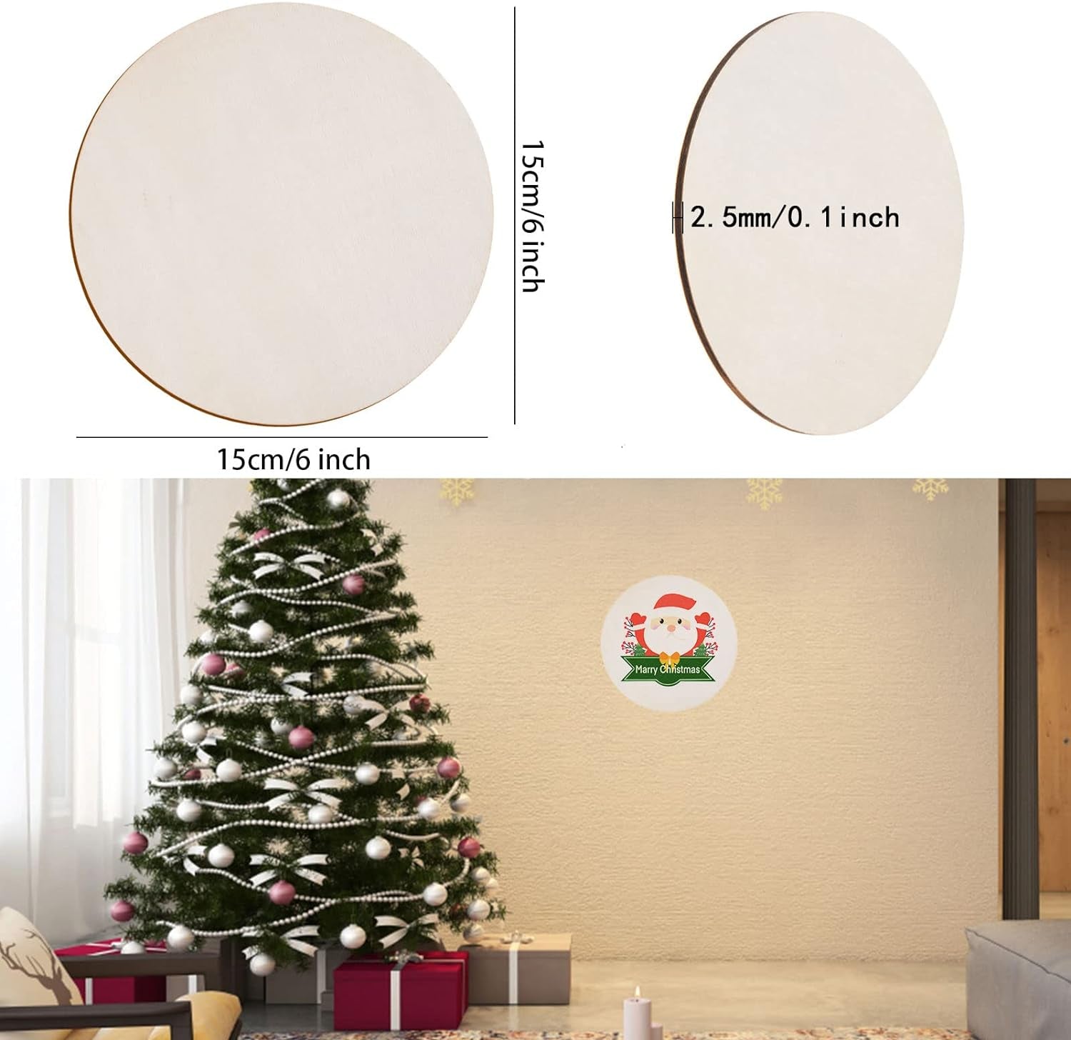 60 Pcs 6 Inch Wood Circles for Crafts Unfinished Wood Circles Wood Rounds Natural round Wooden Disc Cutouts Blank Wood Circle Slices for DIY Crafts, Coaster, Painting, Engraving, Home Decor