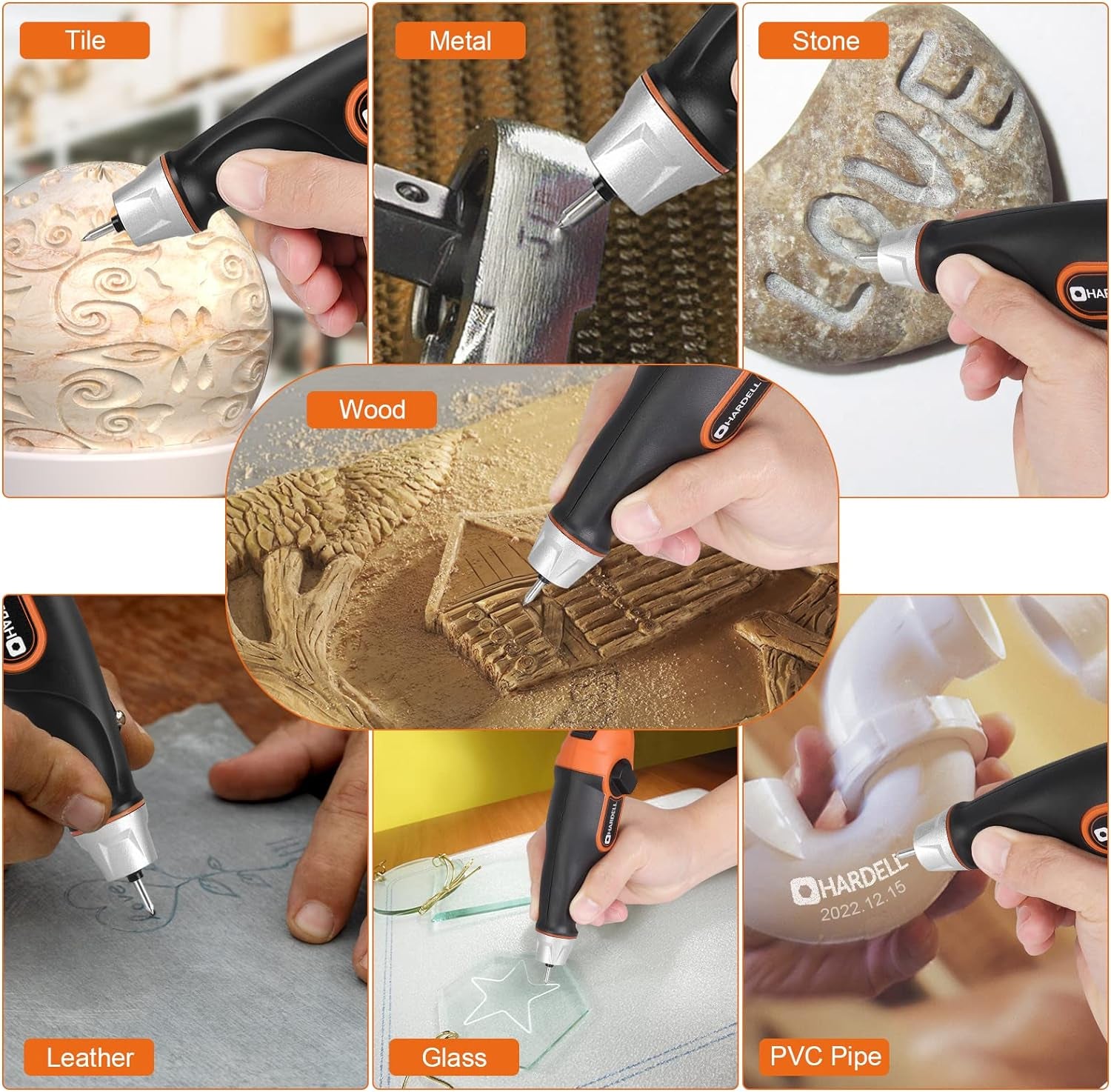 24W Engraver Pen, 5 Speed Engraving Tool with Letter/Number Stencil, Soft Handle Engraver Tool with Tungsten Carbide Steel Bits for Metal, Stone, Wood, Leather, Glass, PVC Pipe, DIY Crafts