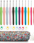 14 Piece Crochet Hooks Set, Crochet Hooks for Beginners Adults, Soft Grip Crochet Needles Tools with Storage Case，Ergonomic Crochet Hooks for Arthritic Hands