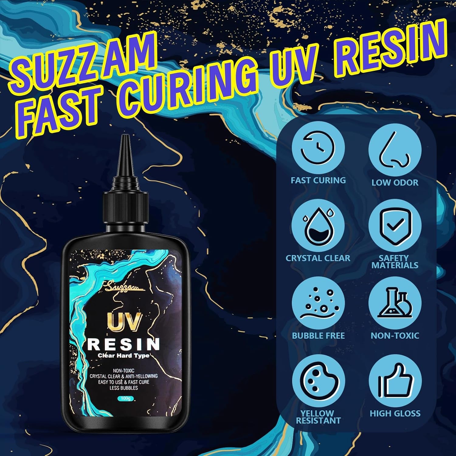 UV Resin 100G No Odor & Low Shrinkage & Low Viscosity, Ultraviolet Fast Curing UV Resin Clear for DIY Crafts, Coating Casting