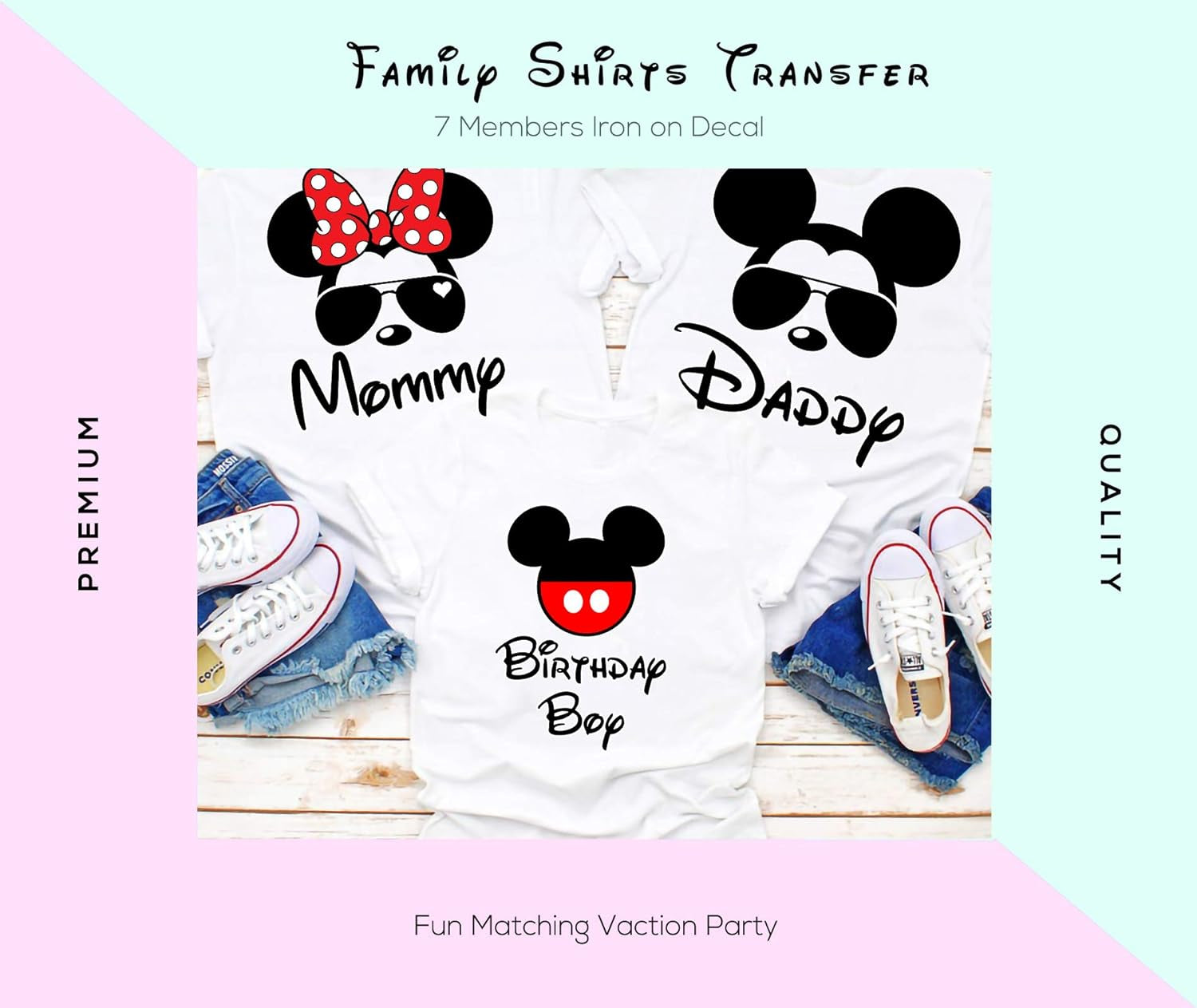 Iron on Decals for Family Shirts - Matching Tees Mouse Silhouette Heat Transfer Vinyl Patches for Theme Park Vacation Birthday Party Clothing Patches - Girl Set,Red Black Pink,Mmouse - 001