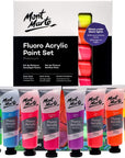 Fluoro Acrylic Paint Set, 8 X 1.02Oz (36Ml) Tubes, 8 Colors, Suitable for Most Surfaces Including Canvas, Card, Paper and Wood