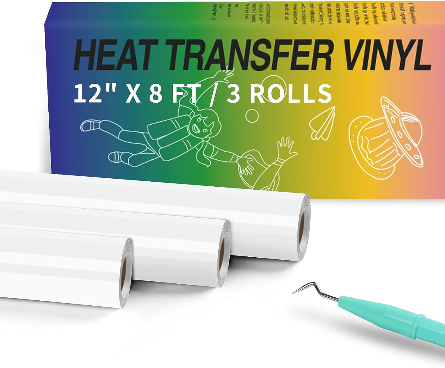 Puff Vinyl Heat Transfer - 12&quot; X 15FT White Puff Vinyl Heat Transfer for T Shirts, White Puff HTV Vinyl Heat Transfer for Cricut &amp; Cameo - Easy to Cut &amp; Weed for Heat Vinyl Design(White)