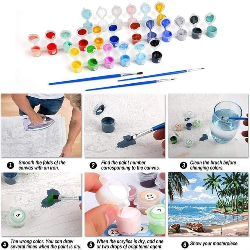 6 Pack Paint by Numbers for Adults - DIY Acrylic Painting Paint by Numbers Kits on Canvas without Frame, Simple Flower Oil Painting for Home Wall Decor 9.8X13.8Inch(25X35Cm)