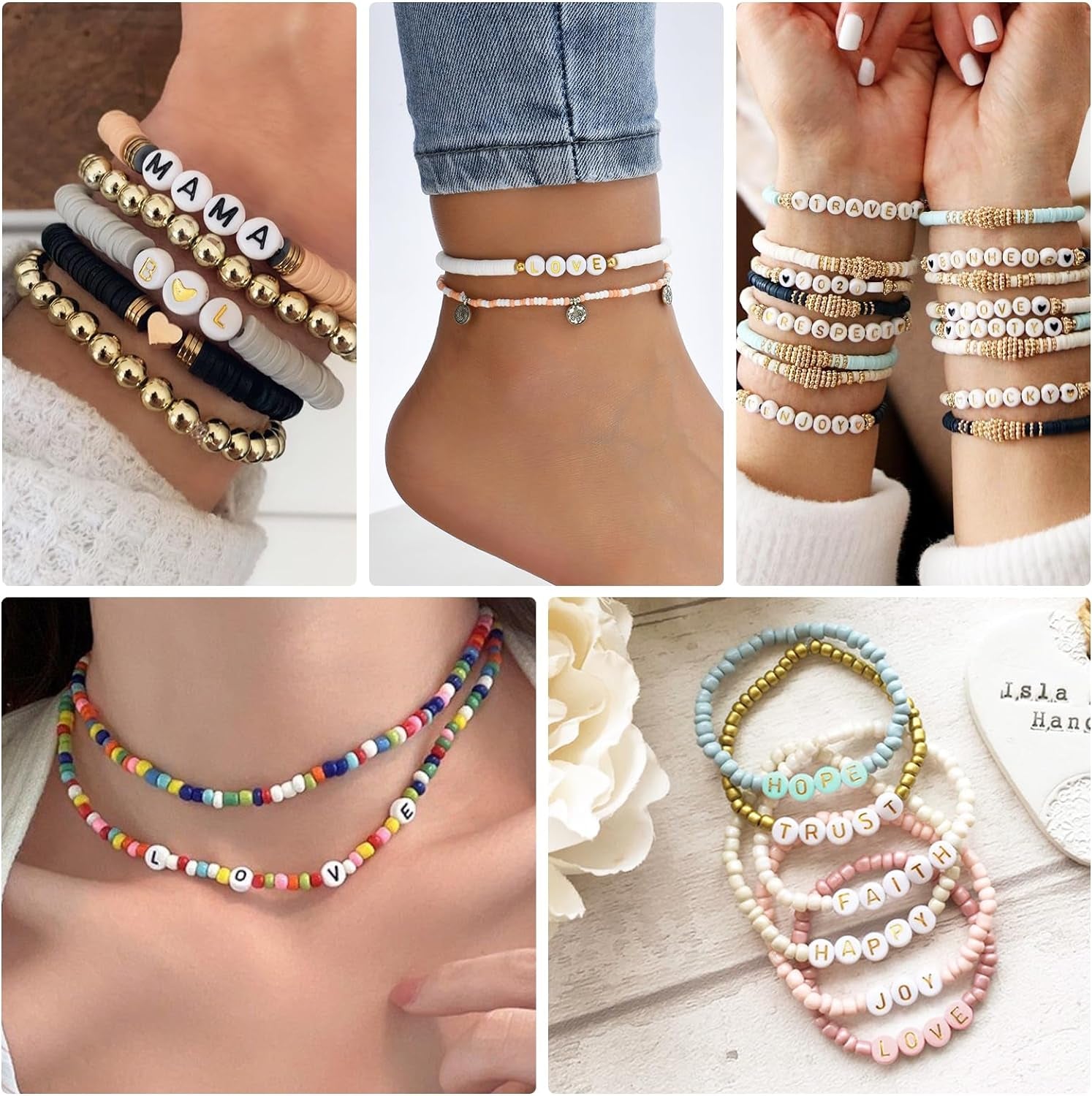 2000Pcs Letter Beads for Bracelets, 9 Color round Alphabet Number Beads with 1 Roll Elastic String for Bracelet Necklace Jewelry Making Supplies (7X4Mm)