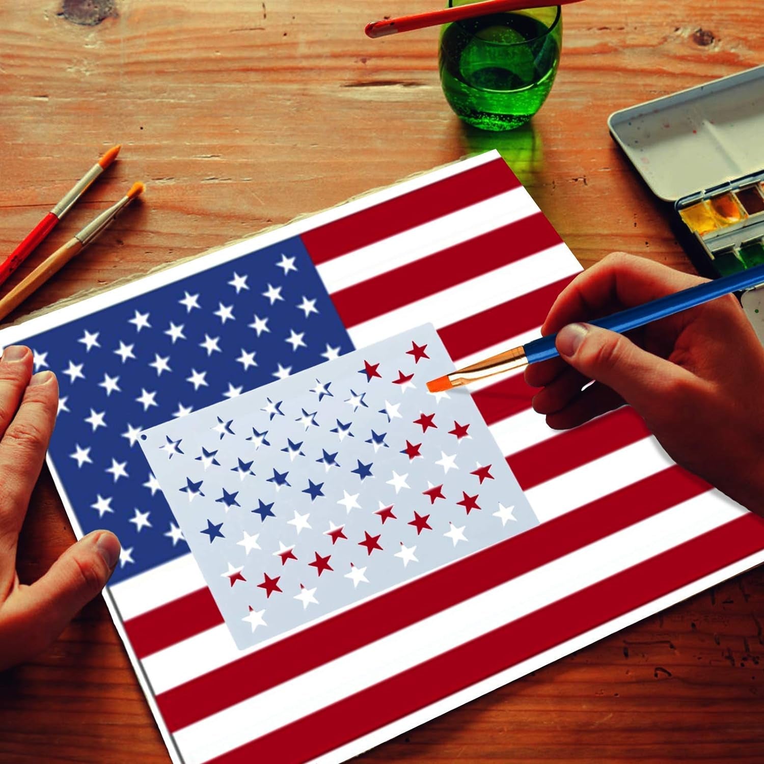 12 Pieces American Flag 50 Star Stencil Templates, 6 Sizes American Flag Templates, Ideal for DIY Crafts Design, Independence Day Project, American Flag Projects