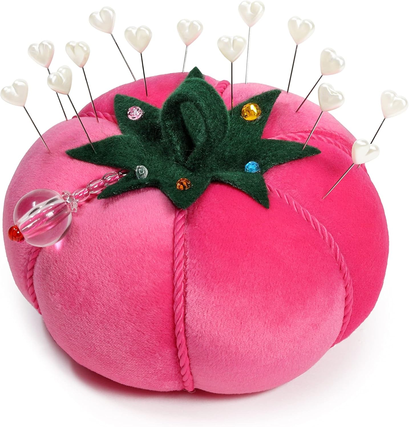 (DRIT4)  Tomato Pin Cushion, Size 5-Inch, Pink Velvet