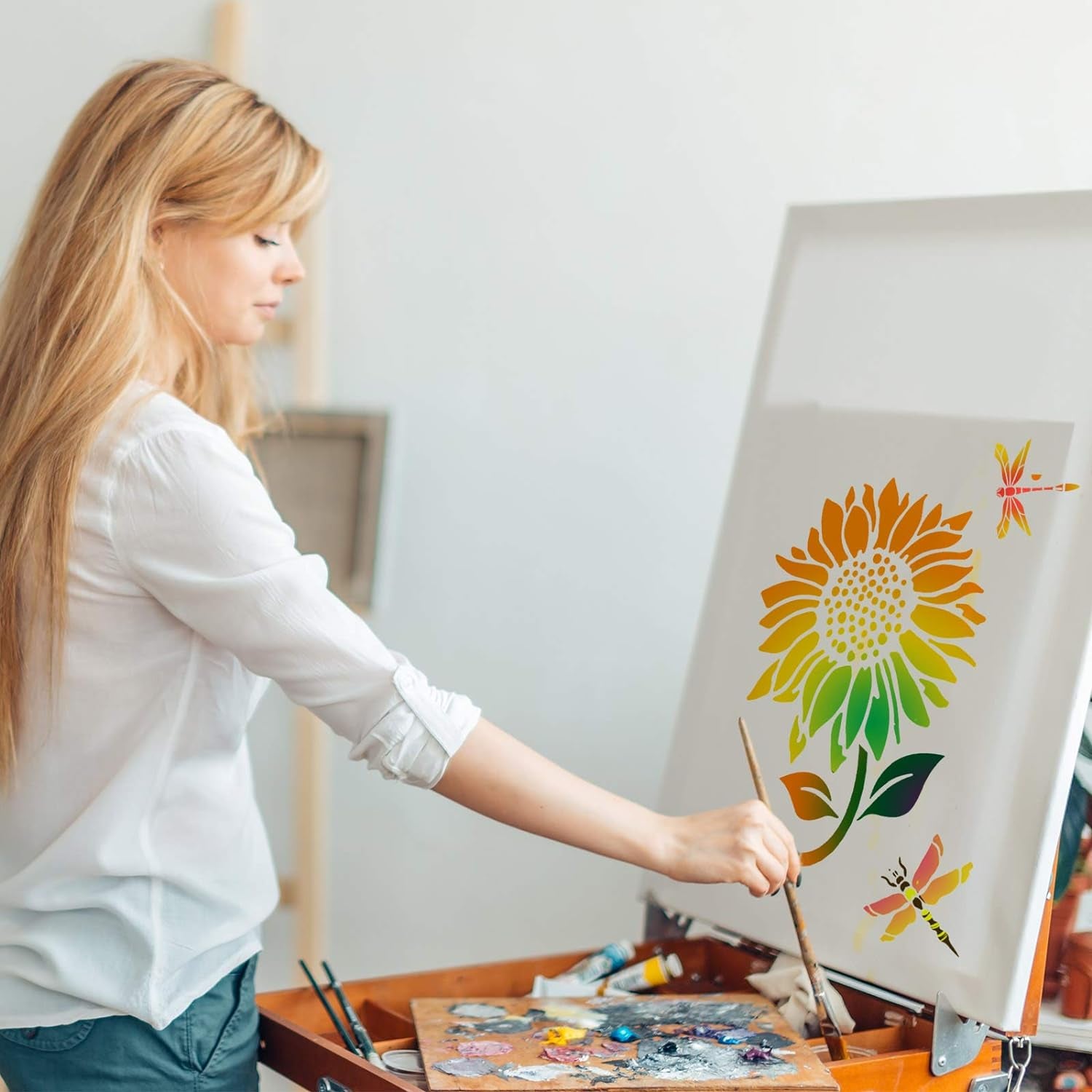 8 Pieces Sunflower Butterflies Painting Stencils for Painting on Wood Flower Butterfly Stencil Kit for Painting on Wall Canvas You Are My Sunshine Reusable Plastic Template for Door Home Decoration