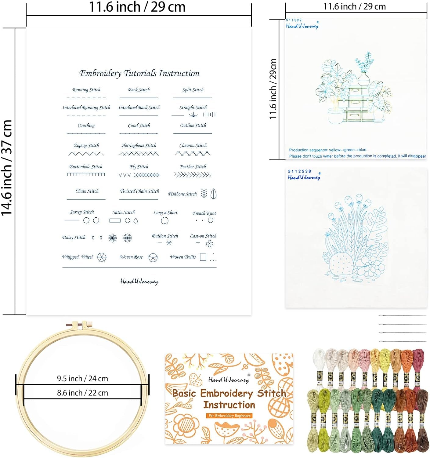 Get Started with Embroidery Basic Stitch Kit for Beginners with 28 Different Stitches and 2 Plant & Home Themes - Perfect for Craft Lovers!