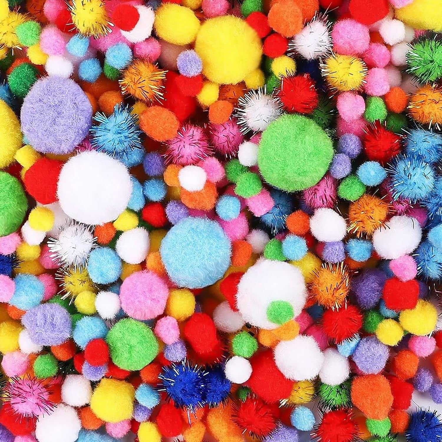 1000Pcs Multicolor Pom Pom Balls, Assorted Sizes & Colors Pompoms for Arts and Craft Making Decorations
