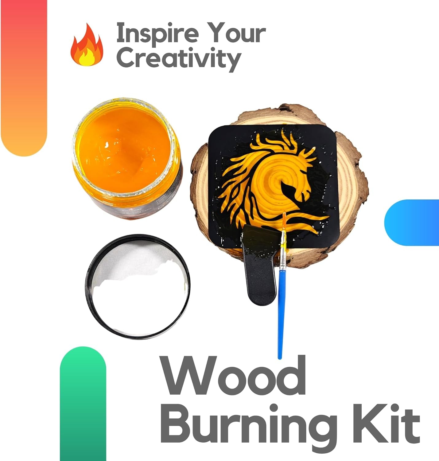 Wood Burning Gel Kit 4 OZ | Heat Activated Non-Toxic Paste for DIY Crafting, with Mini Scraper, Template Sticker, Paint Brush - Accurately & Easily Burn Designs on Wood, Canvas, Denim