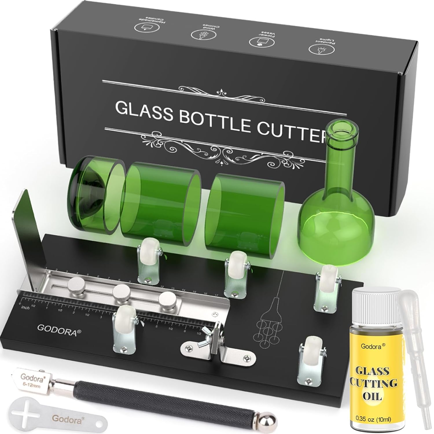 Glass Bottle Cutter & Glass Cutting Oil, Premium Glass Cutter for Bottles & Glass Cutting Oil Bundle - DIY Glass Bottle for Cutting Beer, Wine or Soda round Bottles & Mason Jars, Perfect Bottle Cutter