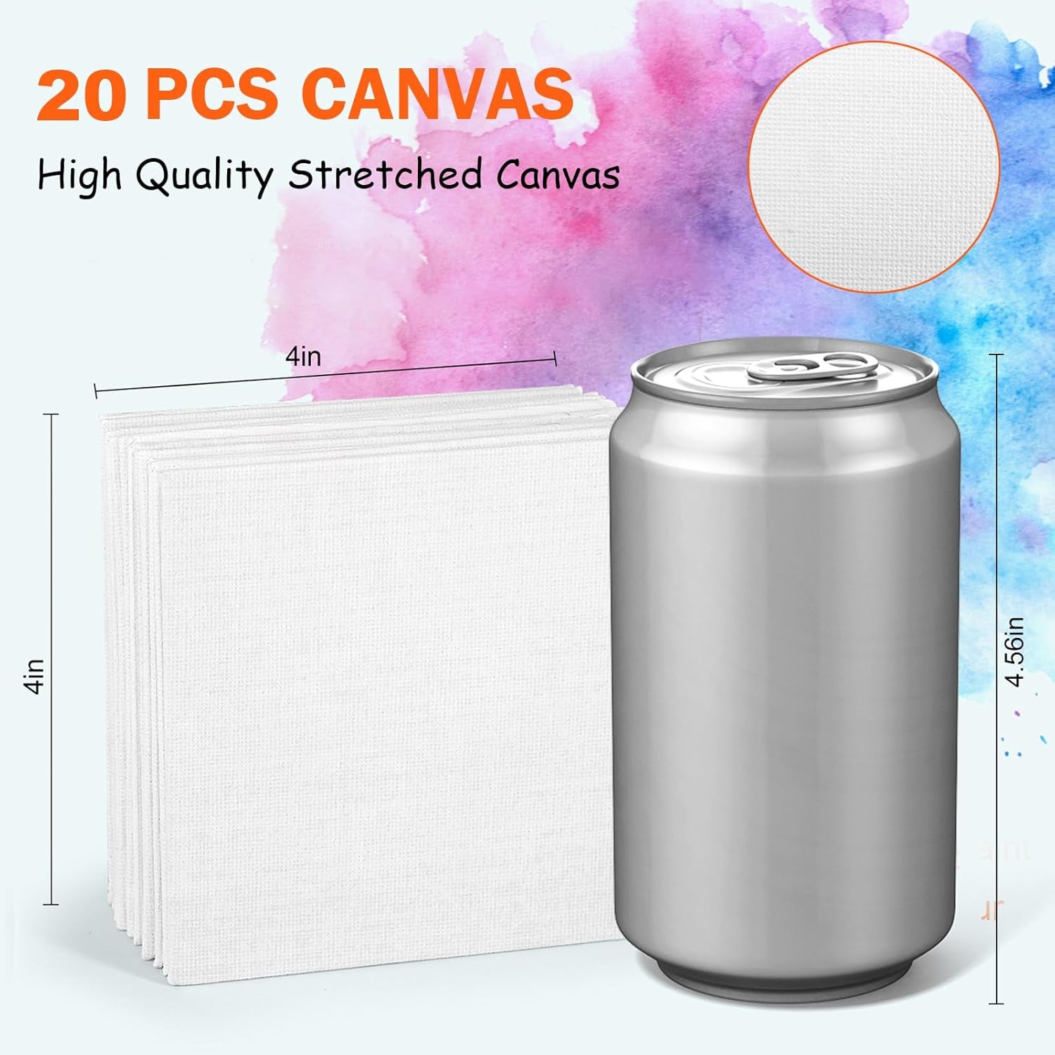 20 Pack 4X4 in Mini Canvases, Small Painting Canvas Panel with Mini Easel, Art Canvas Painting Kit with 10 Brushes & 5 Paint Tray for Kids Teenagers Acrylic Pouring Oil Water Color Gift…