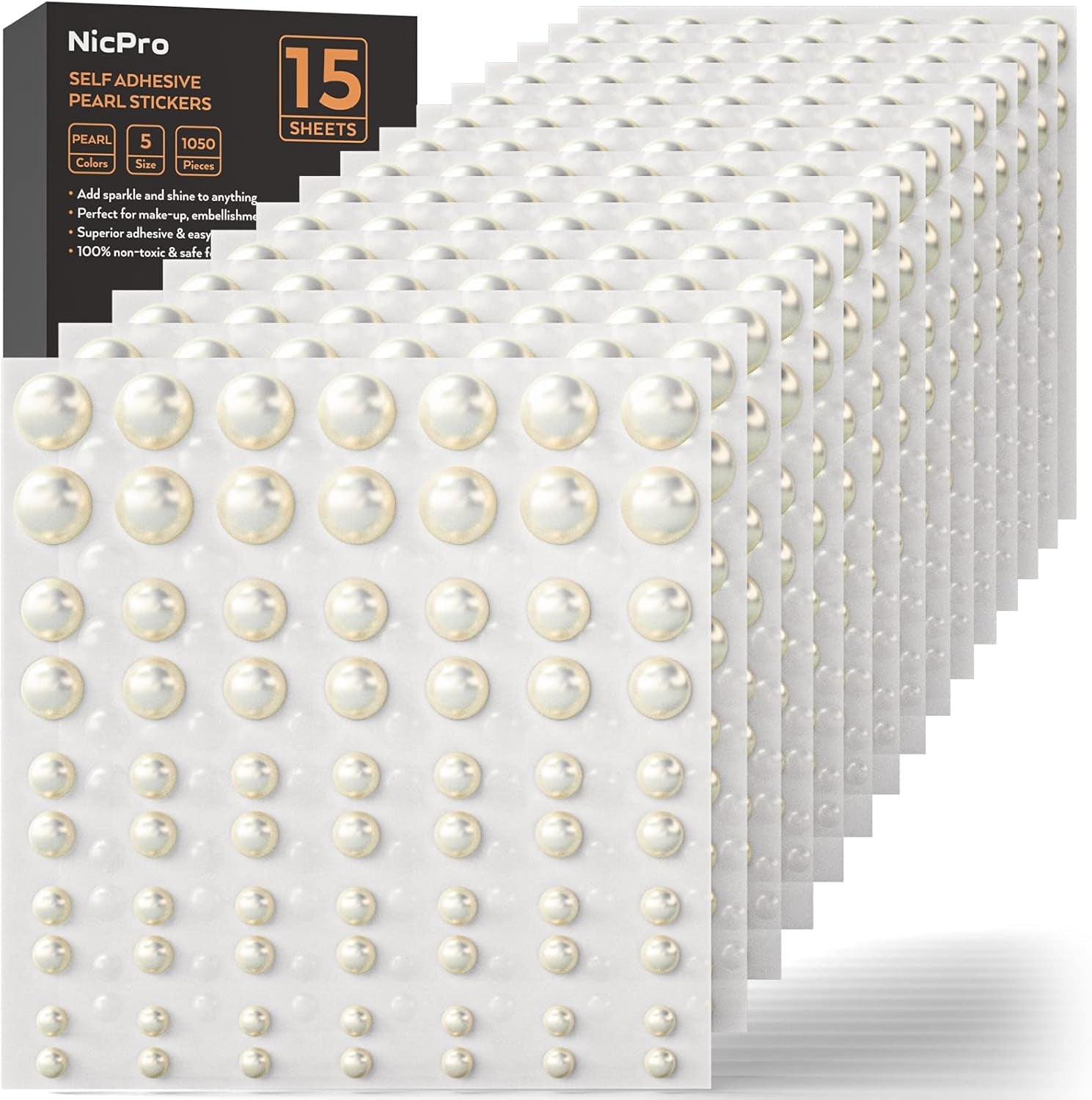 2475 PCS Pearl Stickers Self Adhesive,  4 Size Stick on Makeup Pearl Gem White Jewel Decor for Face, Body, Nail, Hair, Phone Art Craft Scrapbooking Embellishments Assorted Size 3Mm/4Mm/5Mm/6Mm