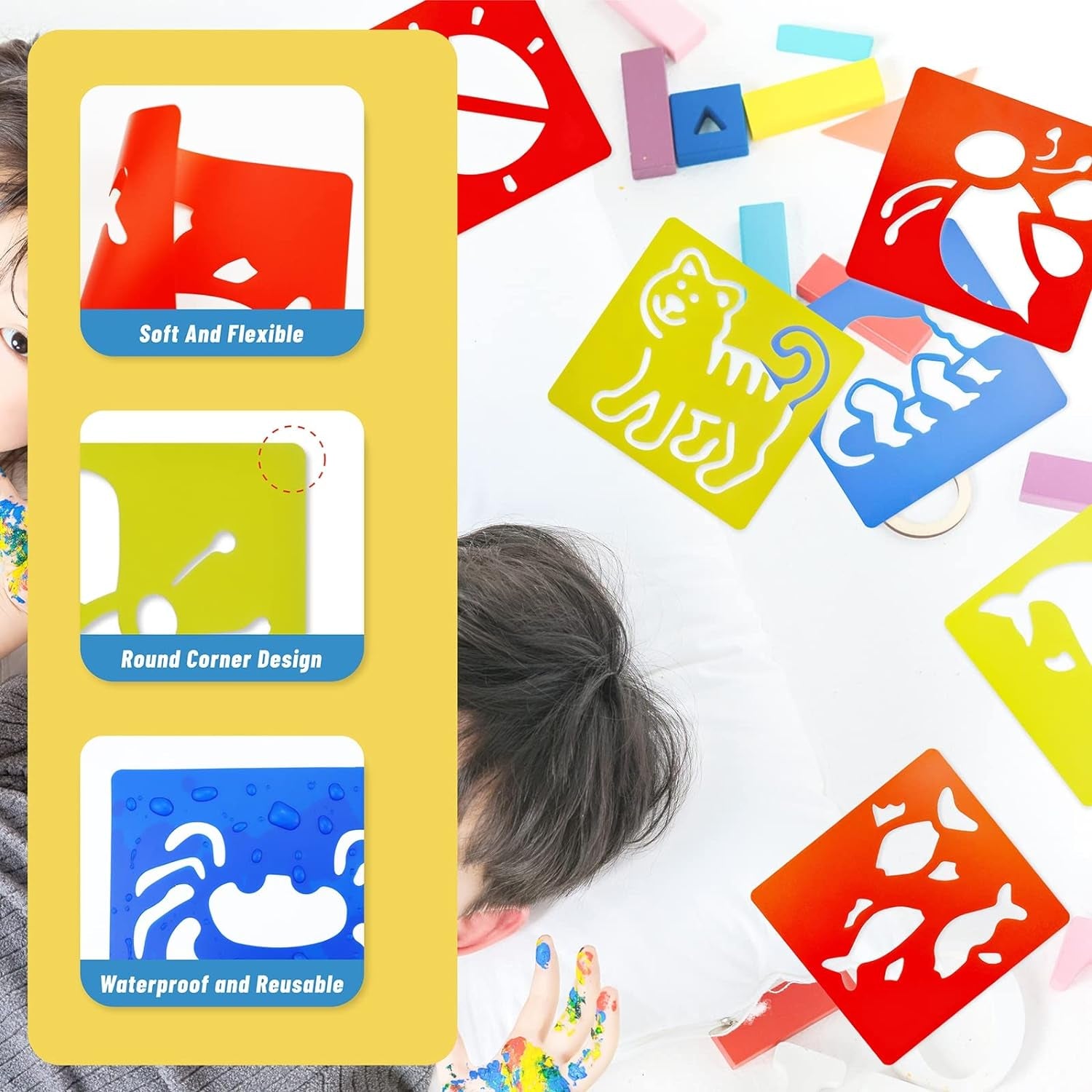 24 Pieces Stencils for Kids 5.9 X 5.5 Inches Drawing Stencils Chalk Stencils Large Washable Animal Themed Primary Shape Template for Kids Toddlers Preschooler (Animal Style)