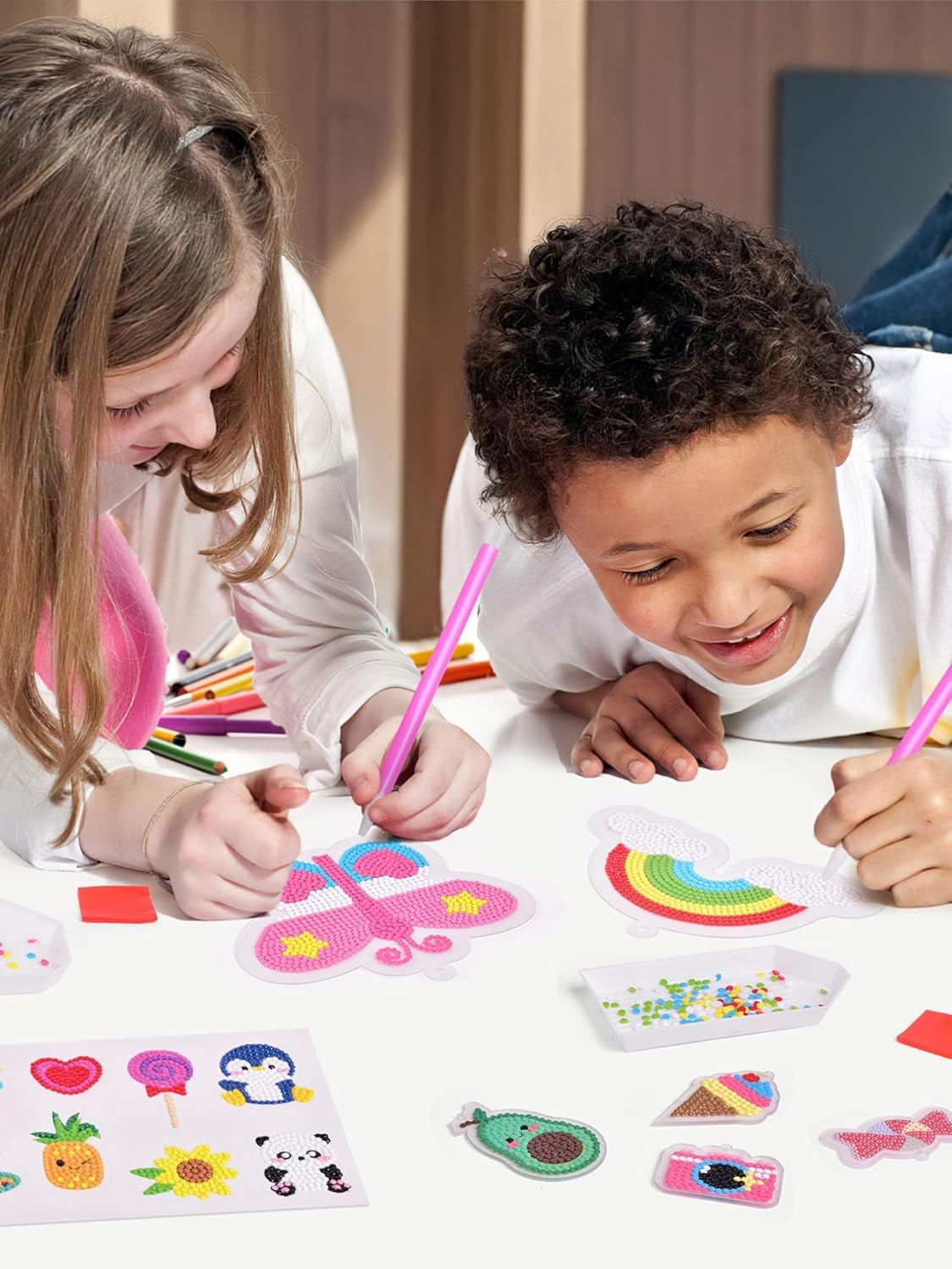 24Pcs Diamond Art Kits for Kids, Diamond Painting Kits, Arts and Crafts for Kids Ages 6-8-12, Gem Art as Gifts Ideas for Girls Boys, Small Diamond Painting Stickers, Kids Craft Age 6+