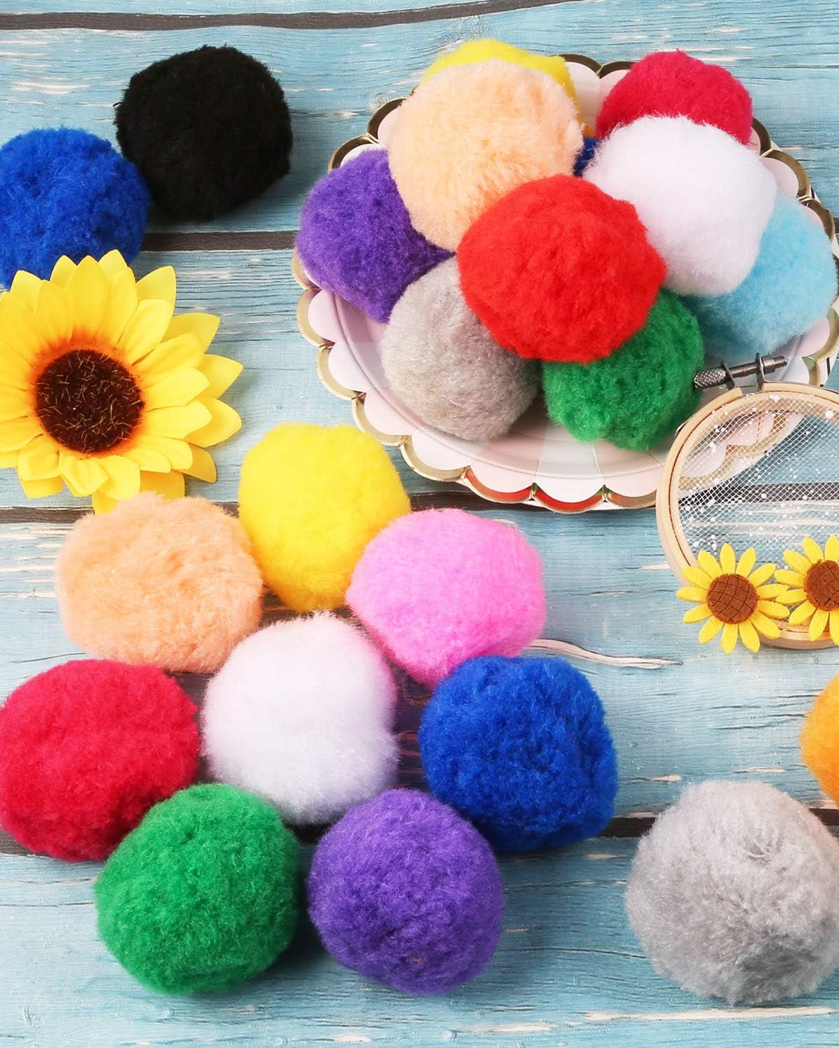 30Pcs 15 Colors 2.4 Inch Very Large Assorted Pom Poms Arts and Crafts for DIY Creative Crafts Decorations, Water Balloons Outdoor Water Toys