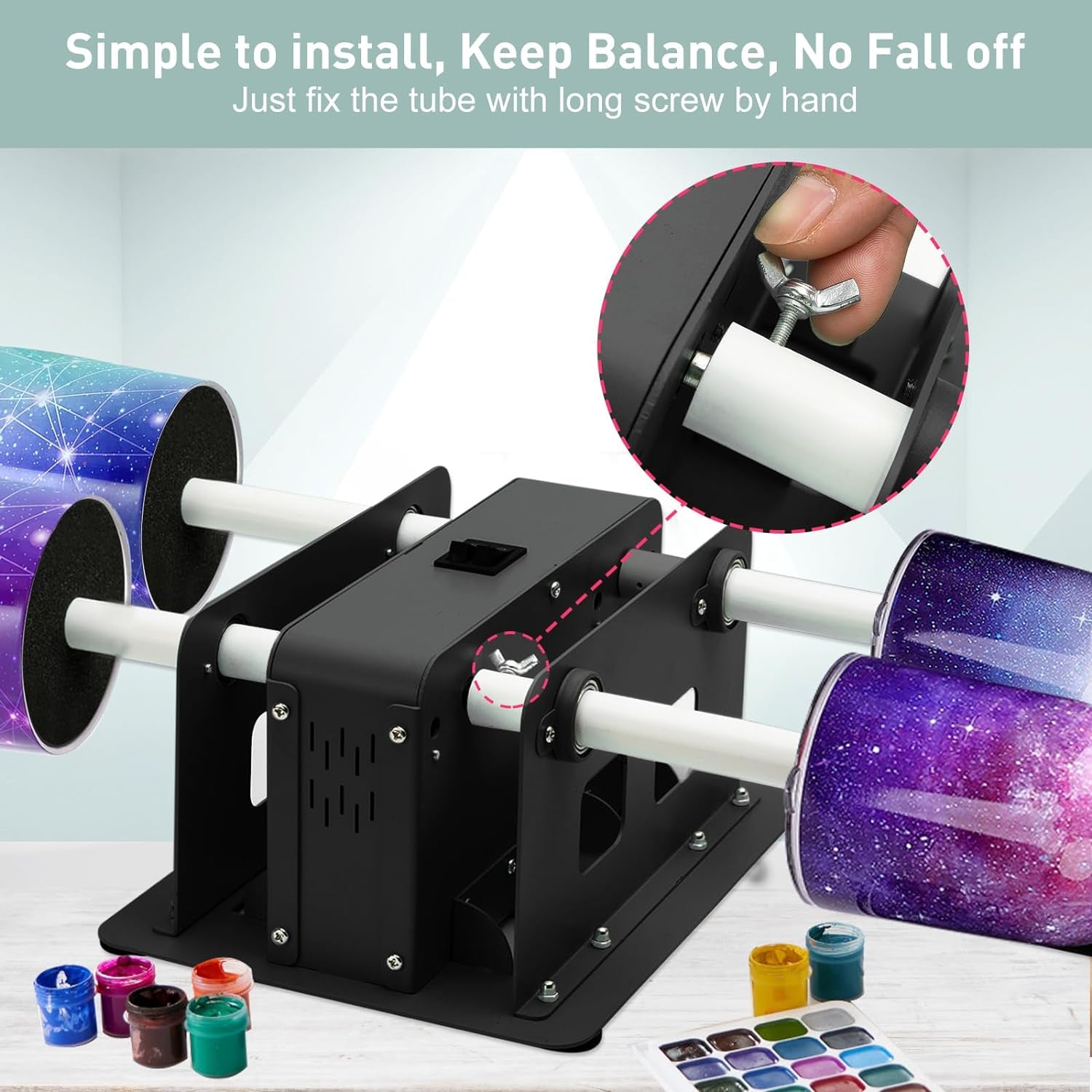 Creative Cuptisserie 4 Cup Turner Tumbler Steel Frame Cup Spinner Machine for Drying Epoxy Resin DIY Rotisserie Motor Rotator Kit to Personalize Tumbler Spinner Crafts at Home