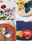 Embroidery Kit for Adults Beginners, 4 Pack Cross Stitch Kits Include Cloth with Floral and Butterfly Patterns, 4 Embroidery Hoops, Color Threads and Instructions for Sewing Beginners