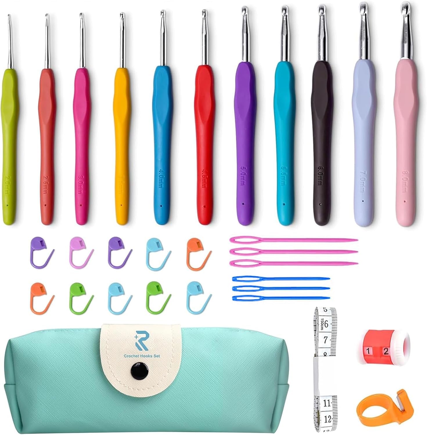 Crochet Hooks 11 Size Crochet Hook Set with Soft Handle and Case Crochet Needle Kit for Beginners Knitting Needle Kit Yarn Crochet Kit 2Mm(B) to 8Mm(L)