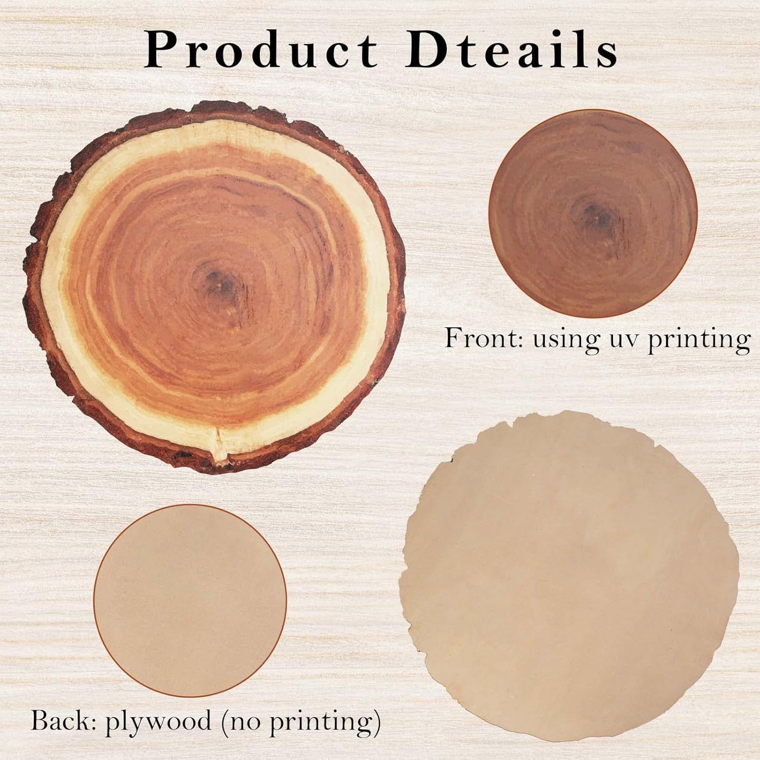 4 Pack 12 Inch X 5MM Artificial Thin UV Printed round Plywood, Imitative Wood Slices Place Mats for Wedding Centerpiece, Table Centerpieces and Other DIY Decoration Projects