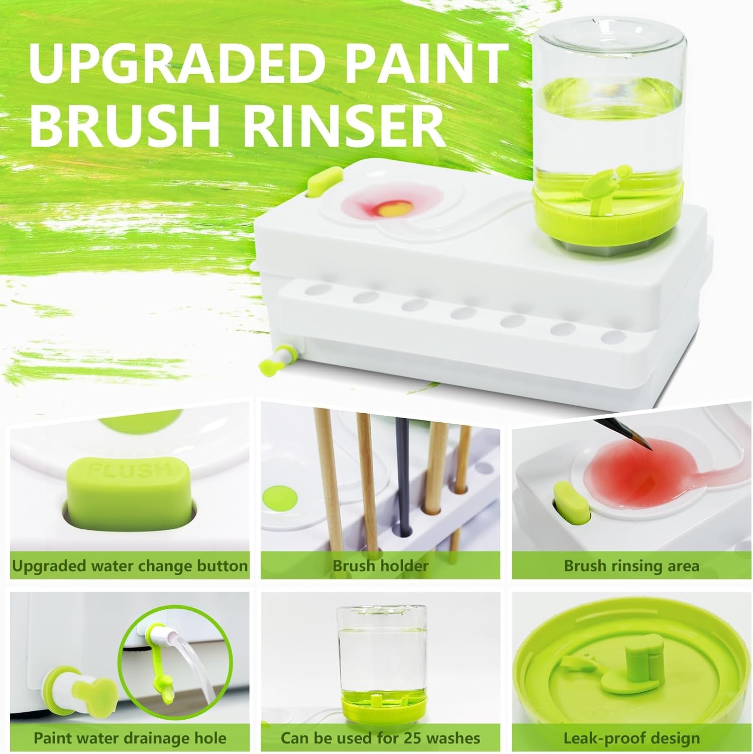Paint Brush Cleaner, Brush Rinser with Drain and Brush Holder, Upgrade Water Circulation Paintbrush Cleaner Rinser for Acrylic, Watercolor, Water-Based Art Supplies Paint Brush Cleaner Tool, Green