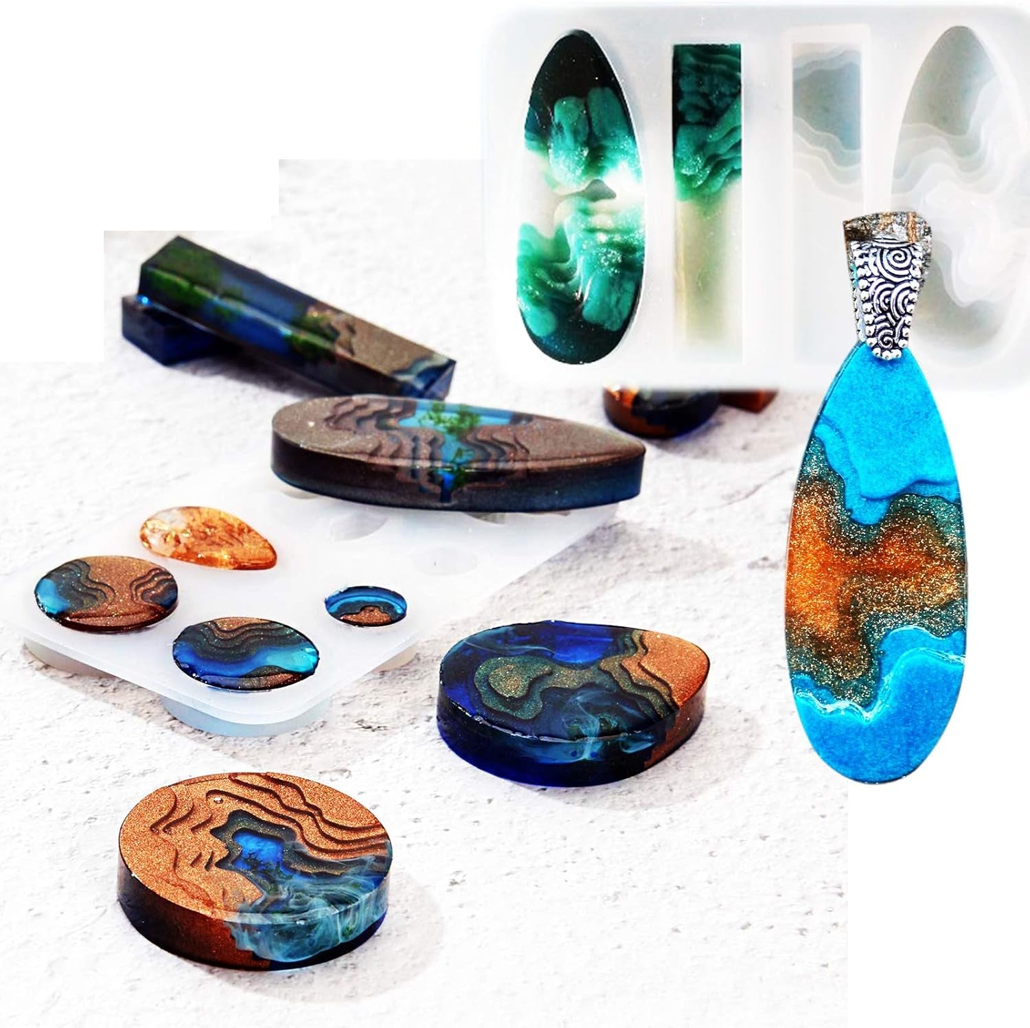 Island Resin Pendant Molds, (4 Pack) Ocean Themed Style Silicone Epoxy Molds for DIY Jewelry Pendant Necklace Keychain Jewel and Resin Crafts