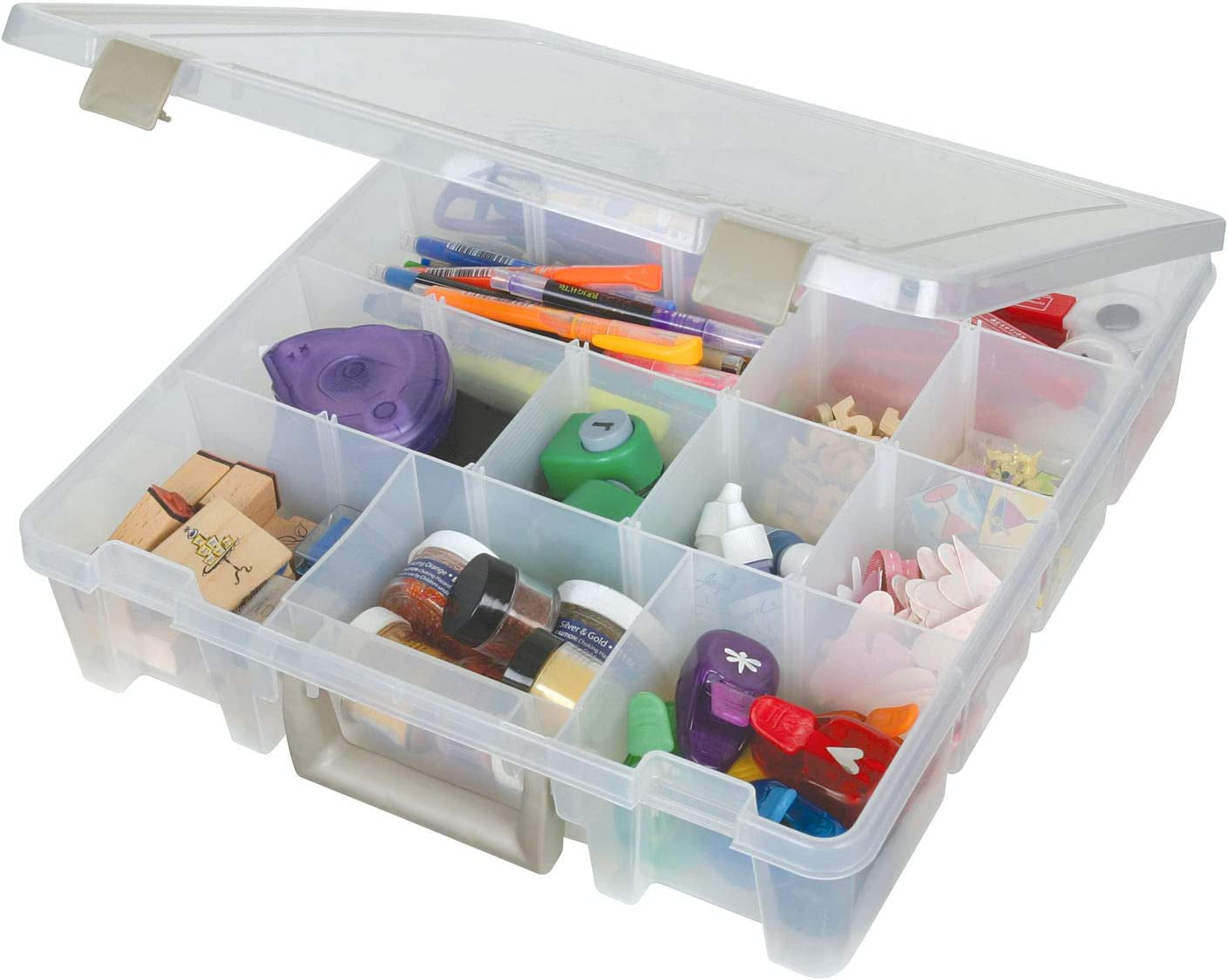 9007AB Super Satchel with Removable Dividers, Portable Art &amp; Craft Organizer with Handle, [1] Plastic Storage Case, Clear