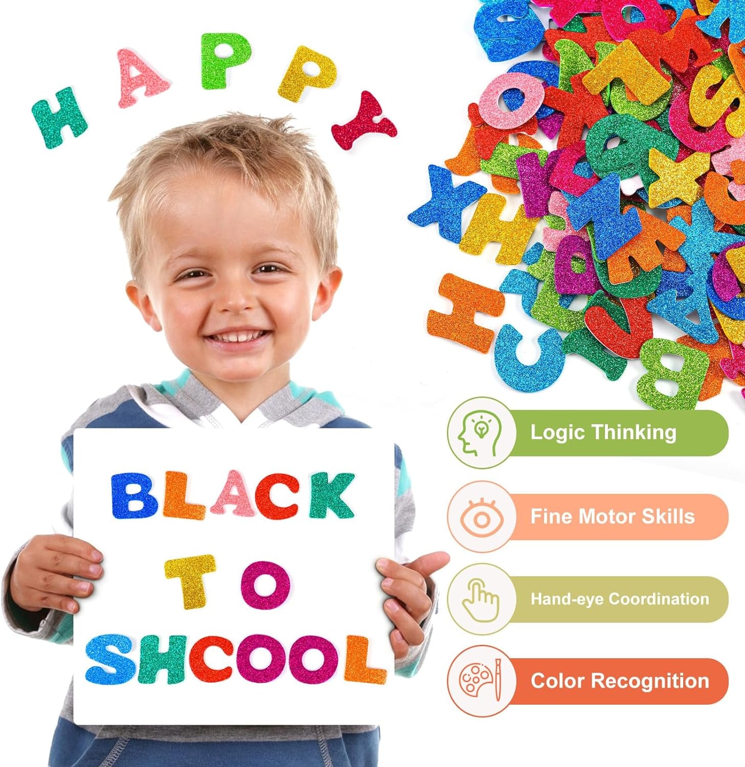 260Pcs Glitter Letters Stickers Foam Alphabet Stickers, 10 Sets 1.5 Inch Self-Adhesive A-Z Foam Letter Stickers Crafts Supplies Stickers for Kids School Project Party Decorations,10 Colors