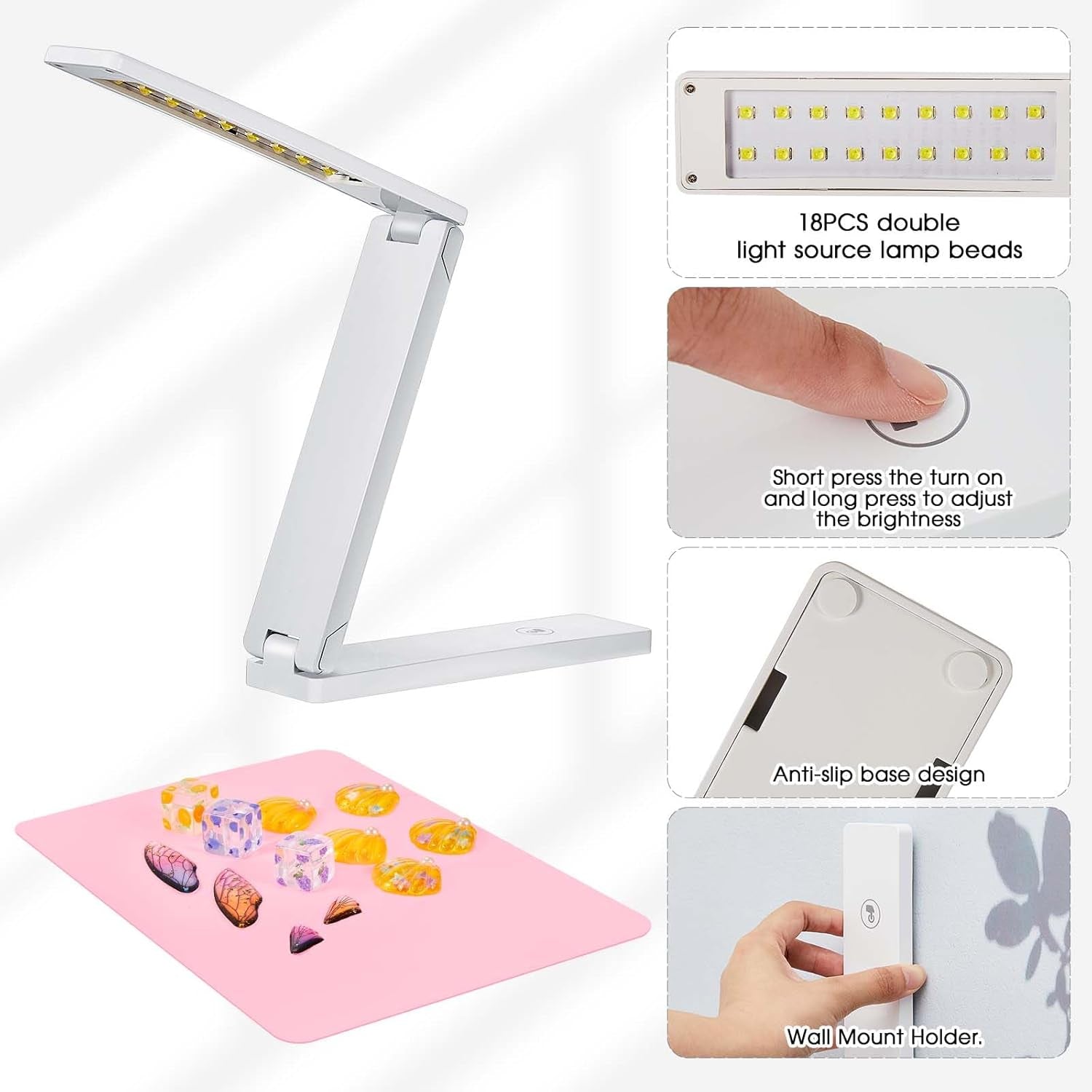 UV Light for Resin Curing Foldable UV Resin Light with 18 Lamp Beads Large UV Lamp with Silicone Pad for Resin Molds, Jewelry Making, DIY Crafts Supplies