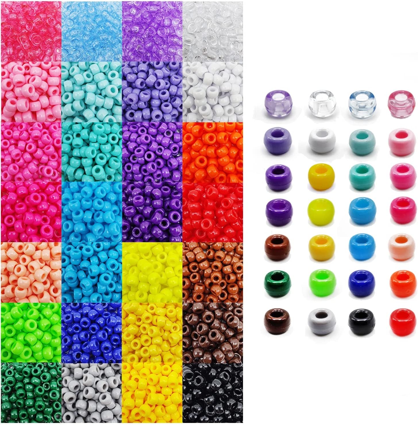 Pony Beads, 4200Pcs 28 Colors Plastic Beads for Craft Bracelets Making, Hair Beads for Braids, Colored Beads for DIY Projects - Individually Wrapped (6X9Mm)