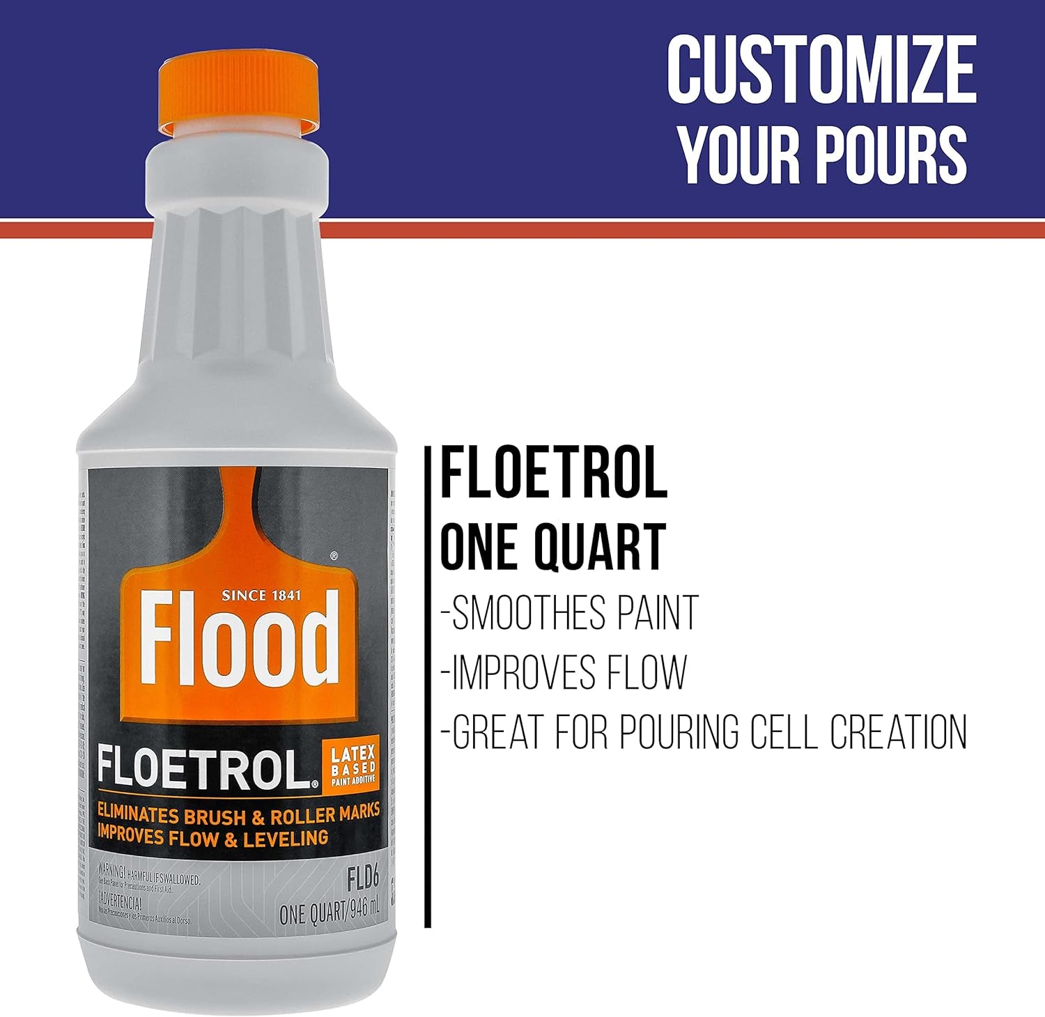 Floetrol Paint Additive Pouring Medium for Acrylic Paint and 50 Mixing Sticks