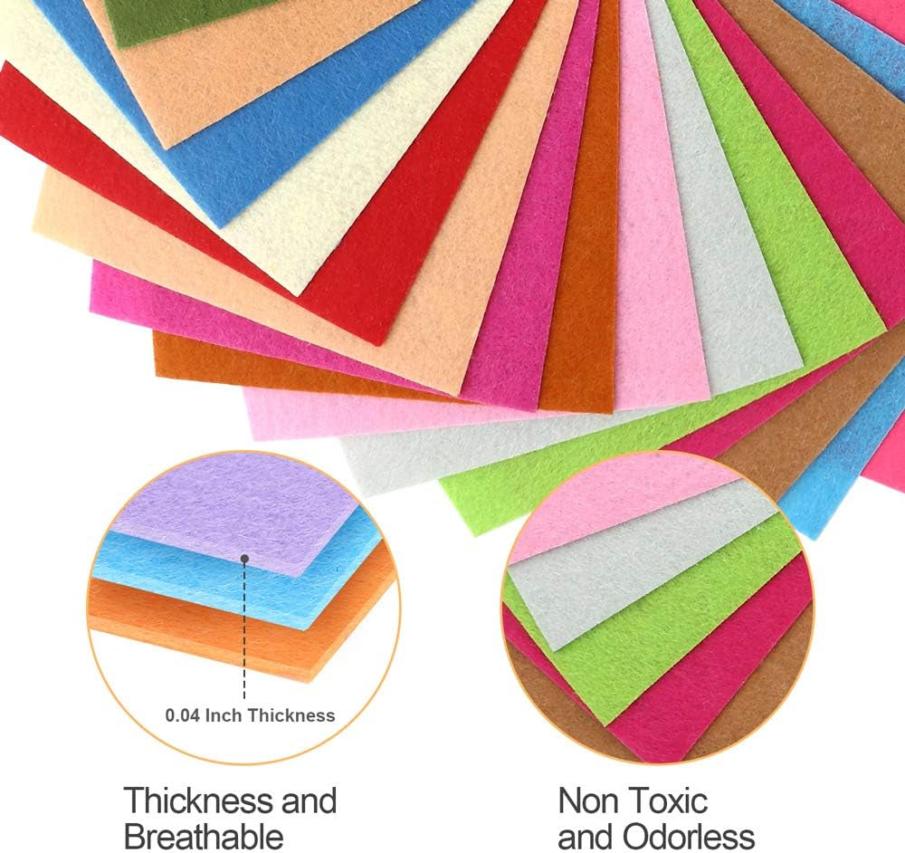 40 Pcs 6 X 6 Inches Craft Felt Fabric Sheets, Assorted Colors Non Woven Felt Sheets, Thick Felt Fabric Square for Kids, DIY Sewing Crafts, Patchwork, School Projects, Decoration.