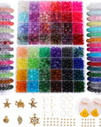 Glass Beads for Jewelry Making, 1280Pcs + 8Mm 48 Colors round Crystal Glass Beads Bracelet Making Kit, Bead Starter Kit for Crafts Christmas Gifts Birthday Party