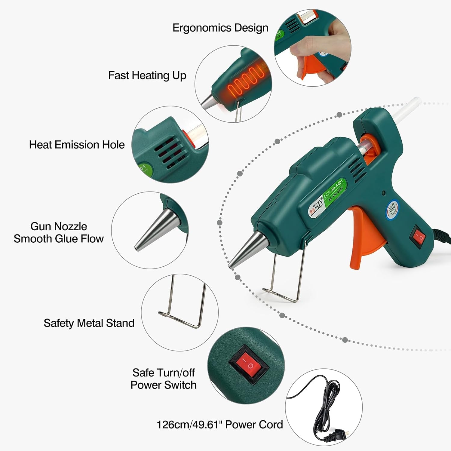 Hot Glue Gun with 30 Glue Sticks, Fast Preheating Hot Melt Gun, Mini Glue Gun Kit for Kids DIY School Craft Projects and Quick Home Repairs, 20W Green