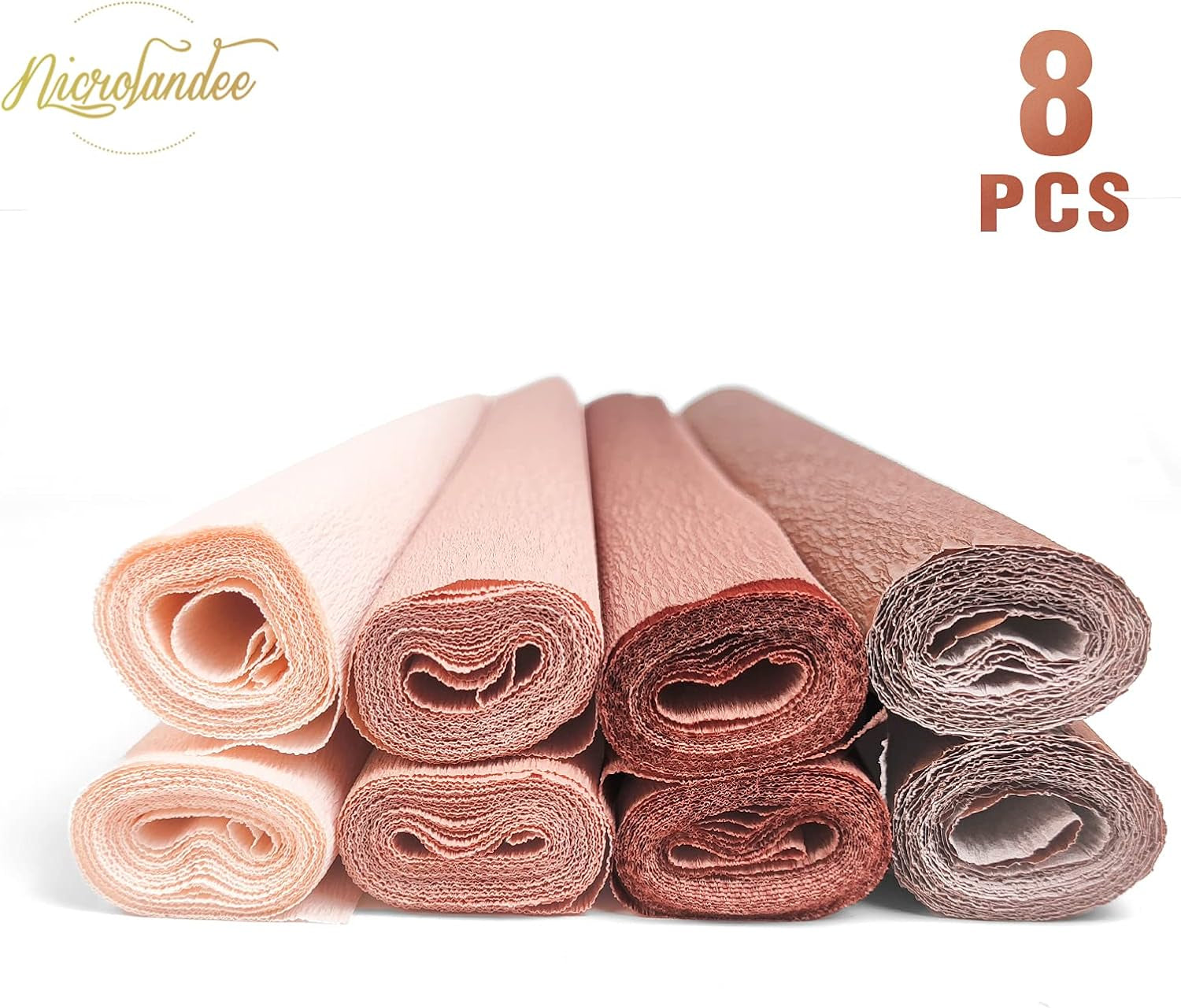 8 Rolls Rose Gold Premium Crepe Paper Rolls for DIY Gift Wrapping Paper Crafts Birthday Wedding Holiday Paper Flower, 20 Inches Wide by 6.56 Ft Long, 4 Colors
