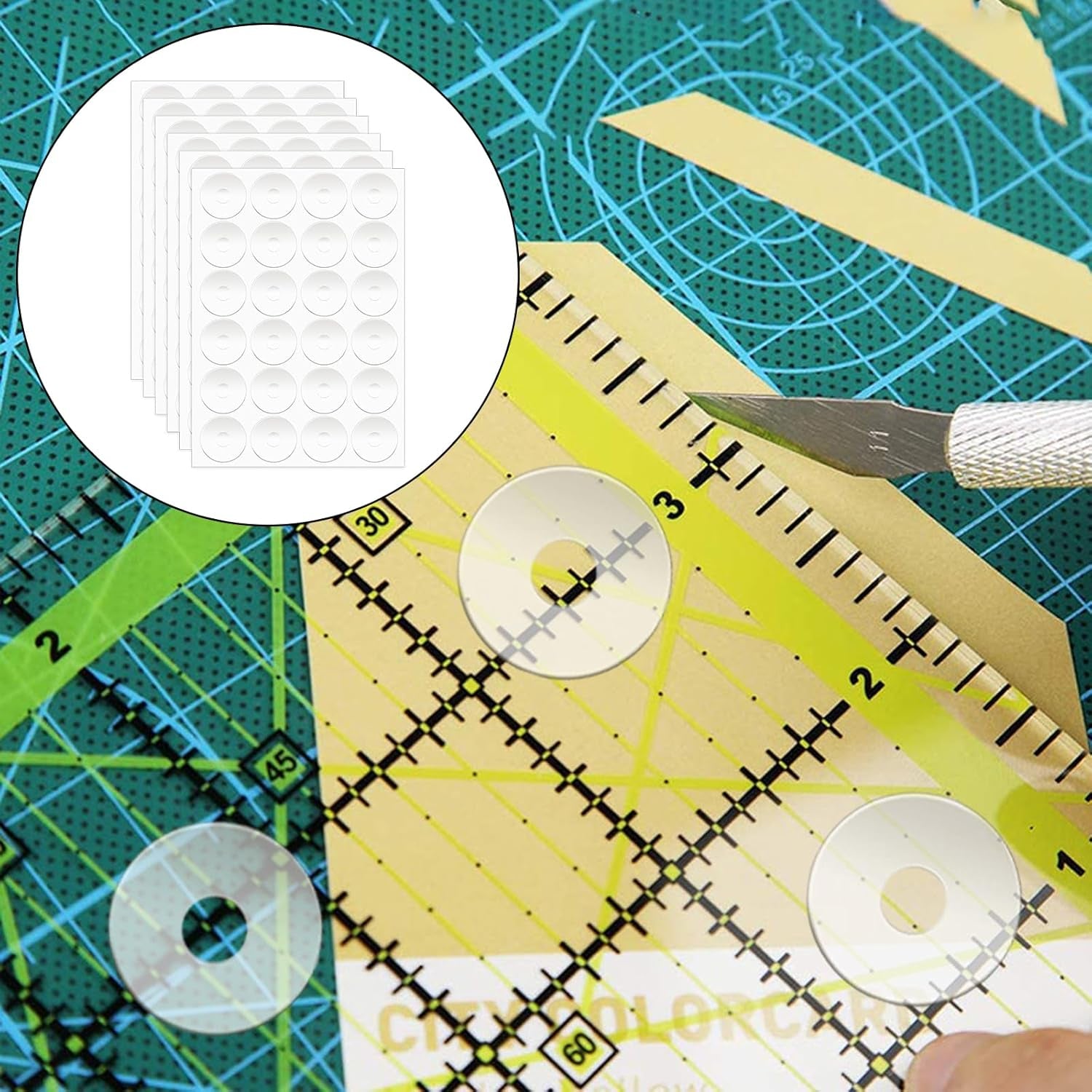 144Pcs Non-Slip Silicone Grips for Quilt Templates, Non-Slip Adhesive Rings, Quilting Rulers Sewing Rulers, Non-Slip Ruler Grip Rings, Adhesive Backing Rings Grips for Sewing Rulers
