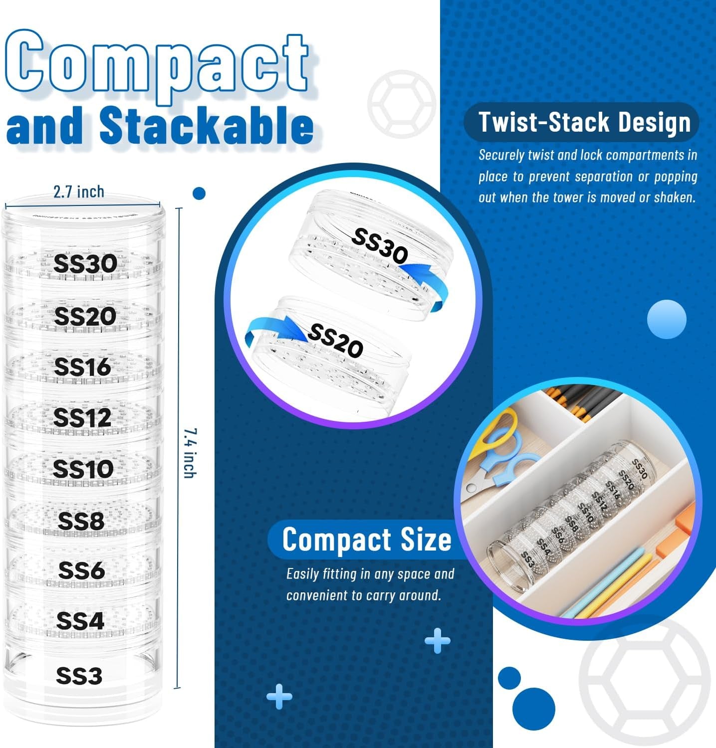Rhinestone Sorter Tower, Rhinestone Sorter by Size for Crafts, Stackable Rhinestone Sorter Shaker Tower by Size, a Sorting System for Separating Rhinestones by Size from SS3 to SS30