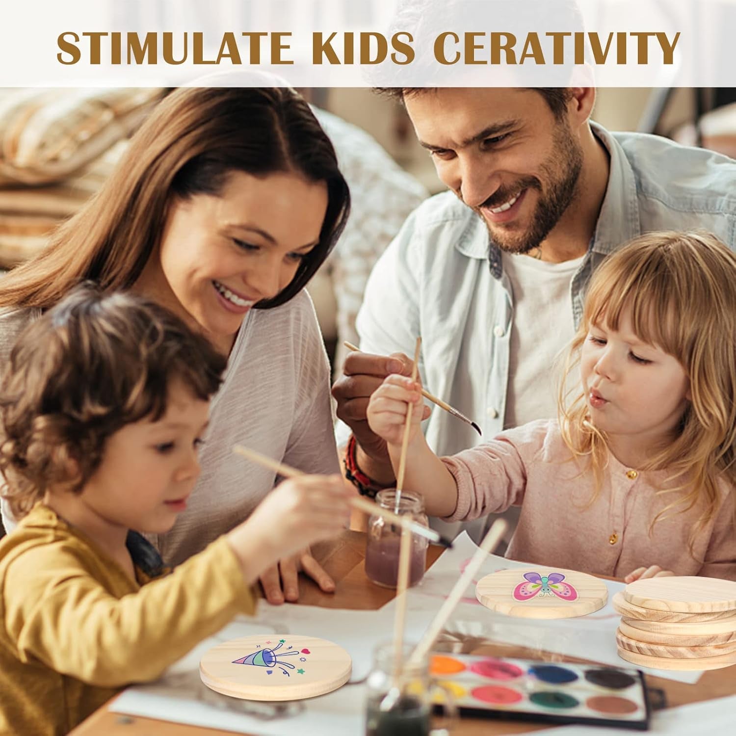 30 Pieces Unfinished Wood Coasters, 4 Inch round Blank Wooden Coasters for Crafts with Non-Slip Silicon Dots for DIY Stained Painting Wood Engraving Home Decoration