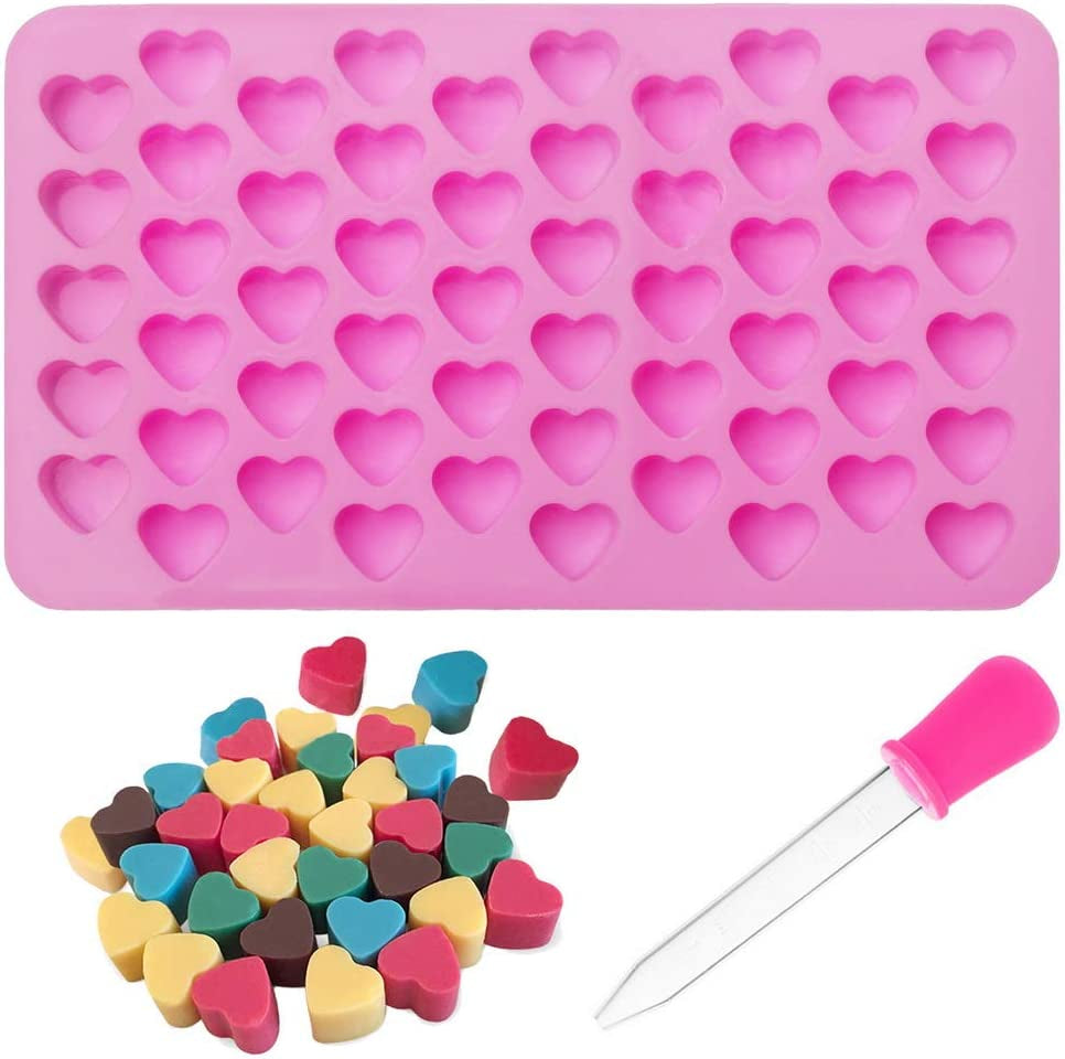 Silicone Moulds for Wax Melts with Dropper 55 Heart Mould Sweet Moulds Mini Candy Molds Silicone Shape for Love Chocolate Soap Ice Cube Tray Jelly Melts Gummy DIY