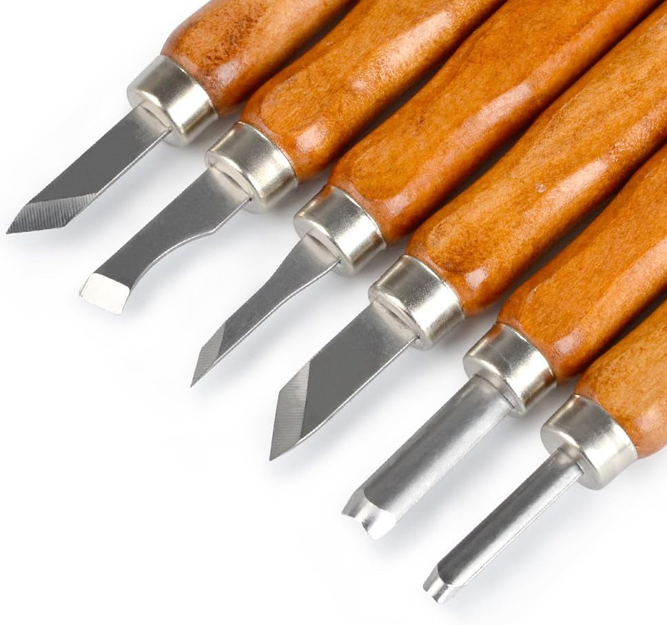 17Pack Small Wood Carving Set, 12Pcs Wood Carving Tools SK2 Carbon Steel + 4Pcs Whetstone + 1Pcs Storage Case for Beginners DIY Woodworking Sculpting Whittling with Safety Cap