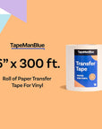 6" X 300' Roll of Paper Transfer Tape for Vinyl, Made in America, Premium-Grade Transfer Paper for Vinyl with Layflat Adhesive for Cricut Vinyl Crafts, Decals, and Letters