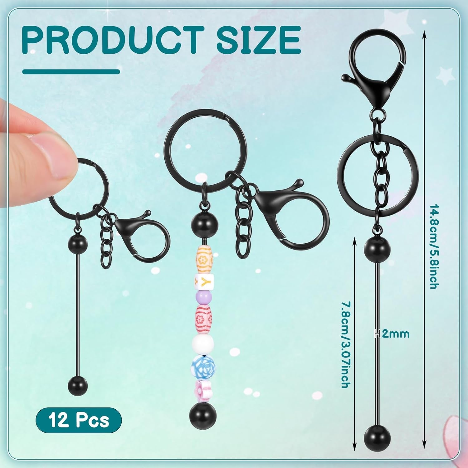 12 Pcs Beadable Keychain Bars Metal Beaded Keychain Blank Keychain Strips for DIY Keychain Pendant Jewelry Crafts