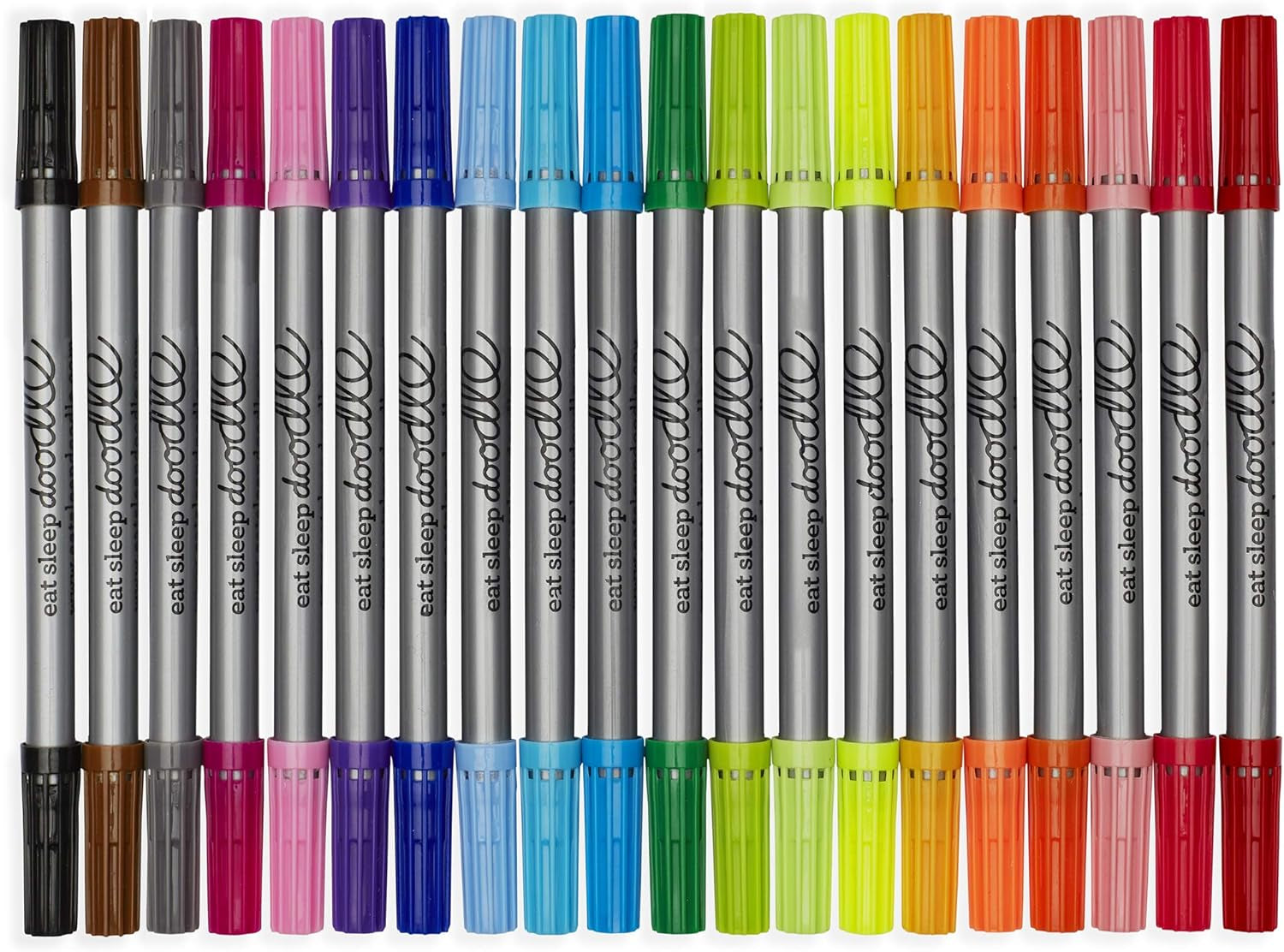Artist Set of 20 Original Doodle Wash-Out Fabric Marker Set - Double-Ended Felt Tips in Handy Storage Box
