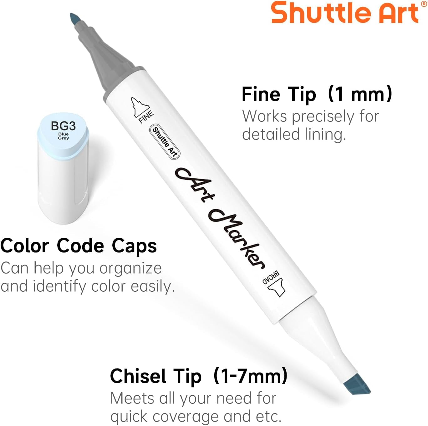 15 Colors Grey Tones Dual Tip Art Marker, Alcohol Based Marker Pens Double Ended with Fine and Chisel Point Tips Perfect for Drawing,Shading,Sketching,Designing,Outlining,Illustrating