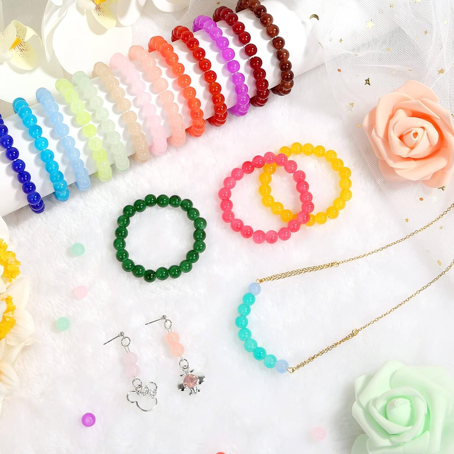 700 Pieces Glass Beads for Jewelry Making, 28 Colors 8Mm Crystal Bracelet and DIY Craft Beads Kit