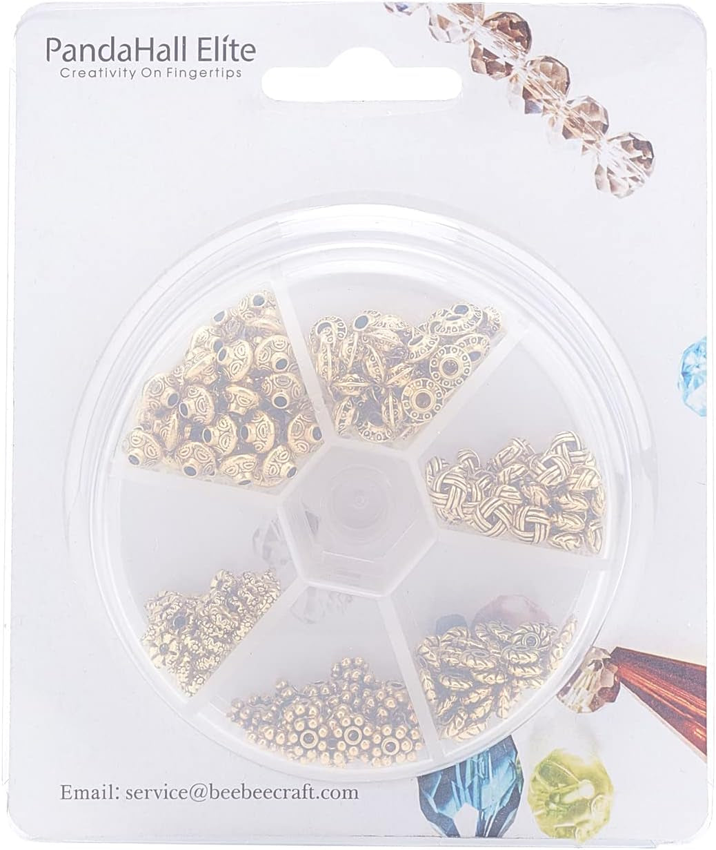 300Pcs Spacer Beads 6 Style Antique Golden Beads Tibetan Metal Jewelry Beads Loose Spacer Beads Flower Flat Rondelle Beads for Bracelet Necklace Jewelry Making Supplies (5.5-6.5Mm)