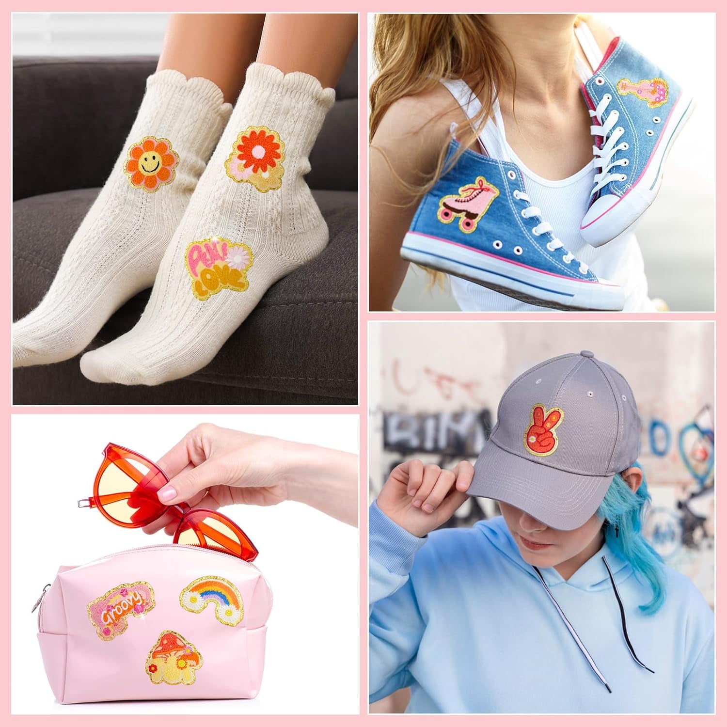 28 Pcs Iron on Patches Colorful Sew Iron on Patch Chenille Embroidered Patches Applique Patches for Clothing Fabric Jackets Jeans Repair Decor Craft(Retro Style)